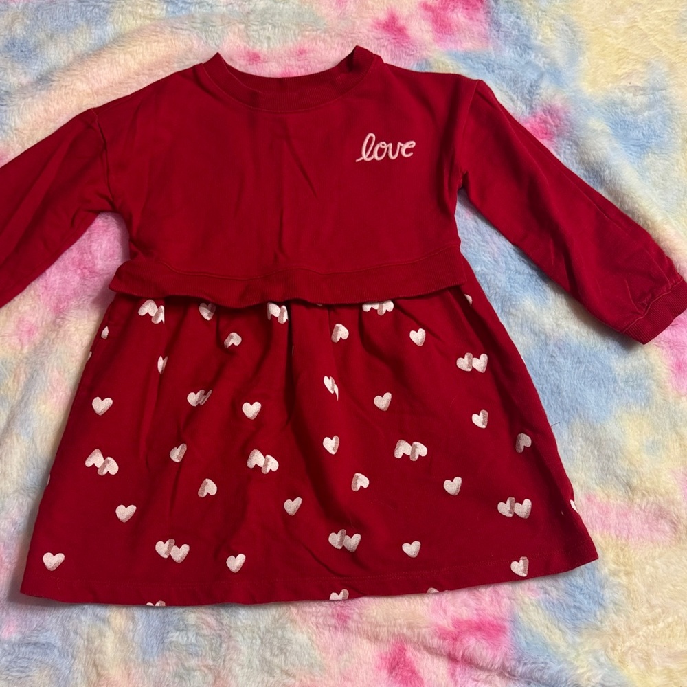 5/$25 Girls 4T Red Heart Print Kids Dress